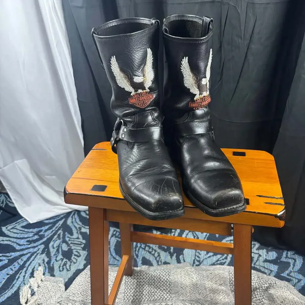 Harley Davidson Motorcycles Embroidered Eagle Harness Leather Boots 11